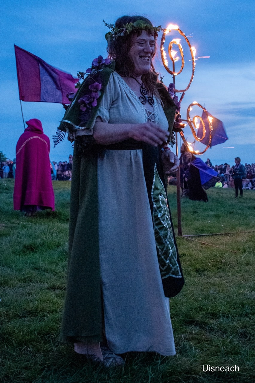 Eriu lighting the Fire at Bealtaine 2022 on the Hill of Uisneach where a great gathering took place celebrating our ancient heritage with lighting a great fire to welcome in the Summer.