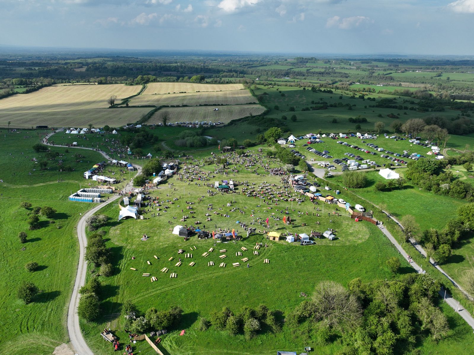 Early on the morning of the Bealtaine Fire Festival 2024 from above